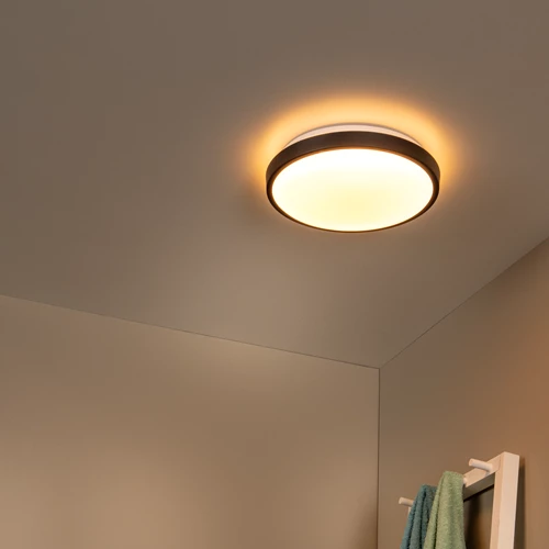 Lucide DASHER - Plafonnière Badkamer - Ø 29,3 cm - LED - 1x12W 2700K - IP44 - Bewegingssensor - Zwart - sfeer 1